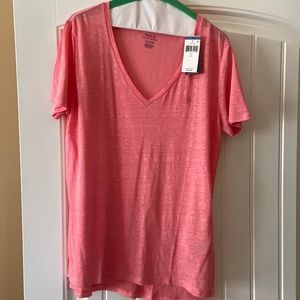 Ralph Lauren V Neck Linen Tee Shirt in Large